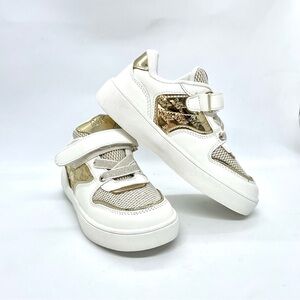 MICHAEL Michael Kors Girls' Jem Rumi Logo Sneakers in White and Gold Size 9